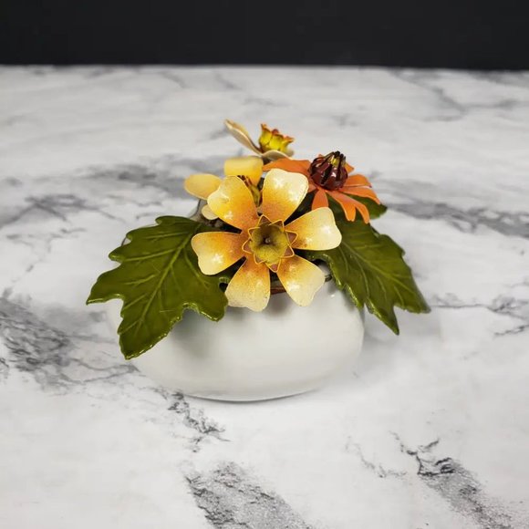 Porcelain Heart Ted Arnold Enameled Metal Flowers Vintage - Picture 6 of 9